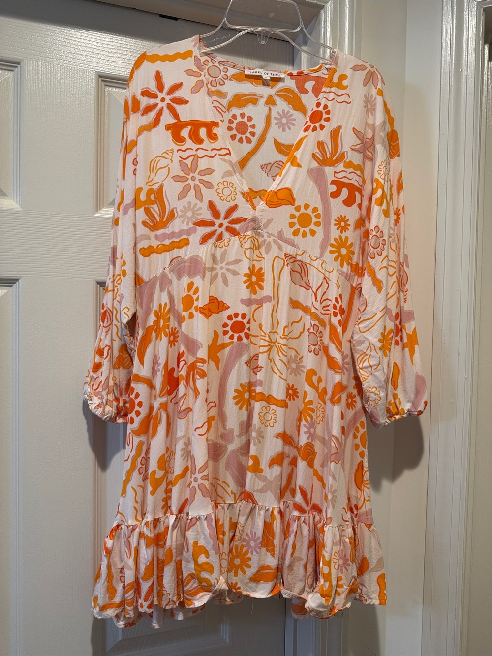 Label of Love Anthropologie SeaShell Coastal Floral Ruffle Babydoll Mini Dress S